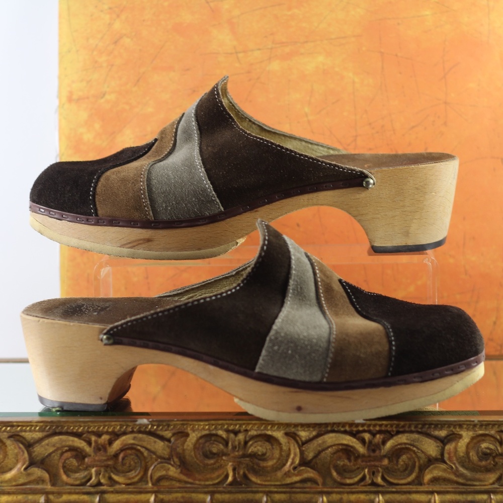 Vintage Suede and Wood Clogs